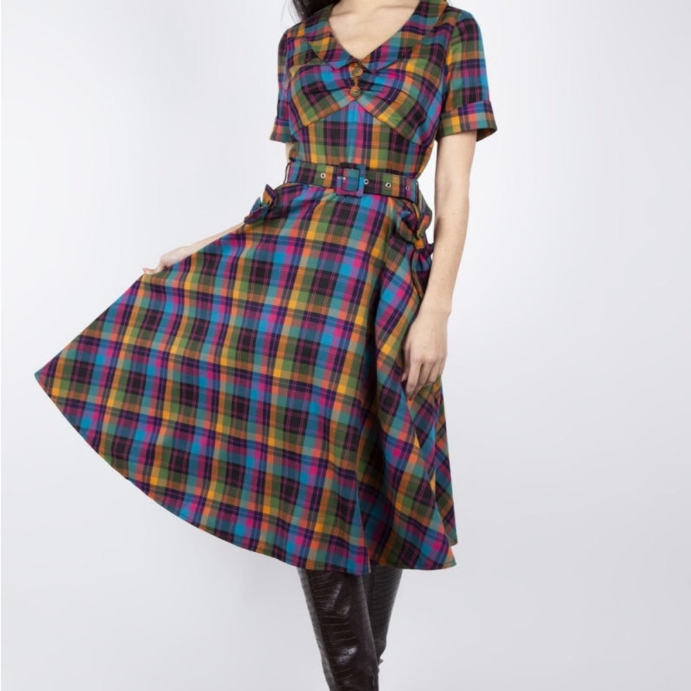 Voodoo Vixen CAMILLA PLAID FLARE DRESS M